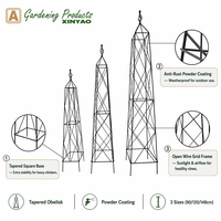 Klassischer Art-Deco Schwarzer Eisen Geometrischer Obelisk Pflanzenstütze Pulverbeschichtet Rostfrei Wetterfest Robust Umweltfreundlich Garten