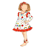 Robe d'été pour filles, style boutique, vente en gros, imprimé fleurs et pommes, manches volantées, pour la rentrée scolaire