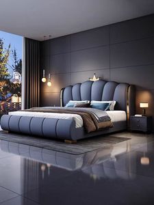 Vente en gros de meubles de chambre à coucher minimaliste, ensemble <span class=keywords><strong>lit</strong></span> <span class=keywords><strong>king</strong></span>-size de luxe avec rembourrage style crème bon marché en cuir - Product Image 4