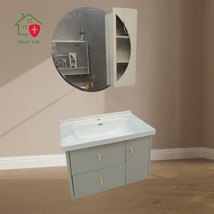 Nouveau français gris clair salle de bain armoire salle de bain intelligent rond miroir croissant miroir armoire vanité lavabo tout en un - Product Image 6
