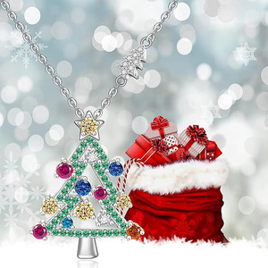Collana con ciondolo a forma di albero di Natale colorato, collana da donna alla moda per le vacanze e le feste - Product Image 1