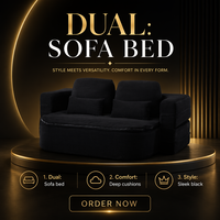 Sofá Cama Modular de Corduroy Negro con Manta Térmica para Asiento, Sofá Cama Convertible de 2 Plazas, Cama Plegable