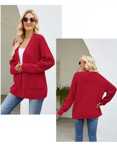 Cross-border slouchy knit sweater jacket mid-length knit cardigan with a retro design