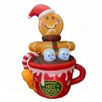 Décoration de Noël gonflable en polyester imperméable de 6 pieds, bonhomme en pain d'épices dans une tasse de chocolat, pour pelouse, fabriquée en usine