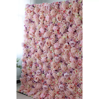Mur de fleurs artificielles 3D personnalisé en tissu, roses en soie roses pour mariage, panneau de 2,4 m x 2,4 m, toile de fond décorative avec hortensias