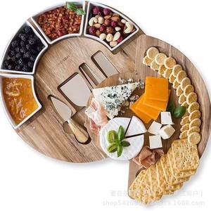 Juego de Tabla de Quesos Giratoria de Madera Maciza con Cuchillos, Bandeja de Servir de Madera de Acacia para Picnic, Fiestas y Aperitivos - Product Image 4