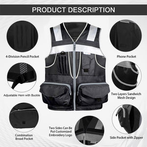 شريط عاكس فضي 3M، سترة أمان عاكسة شبكية متعددة الوظائف، سترة عمل مرنة للاستخدام الخارجي مع إمكانية تخصيص الشعار، سترة عمل متينة من قماش أكسفورد - Product Image 2