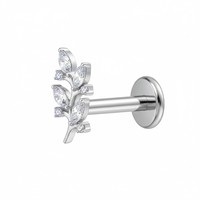 Piercing plat à enfiler 16G pour l'oreille (cartilage, hélix, tragus), le nez et le lèvre, avec zircone cubique, hypoallergénique