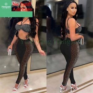 Sexy Sparkling Rhinestone Women Night Club <strong>Festival</strong> Reveal <strong>Top</strong> and Pants Set with Women Two-Piece Summer Outfits - Product Image 4