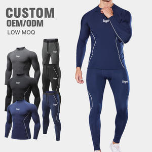 ชุดออกกำลังกายผู้ชายแบบกำหนดเอง OEM เสื้อแขนยาวผ้าฟลีซ กางเกงเลกกิ้ง 2 ชิ้น ชุดรัดกล้ามเนื้อ ระบายอากาศได้ดี เหมาะสำหรับวิ่งจ๊อกกิ้งและเล่นกีฬา - Product Image 1