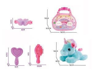 Ensemble de jouets en peluche pour sac à main, <span class=keywords><strong>licorne</strong></span> en peluche avec peigne et miroir pour filles, jeu d'imitation - Product Image 4