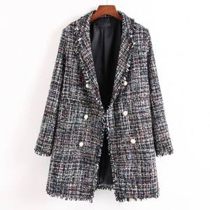 <strong>Swing</strong> <strong>Coat</strong> Blazer Double Breasted Plain Dyed Casual Solid Tweed Pearl Clasp Tassels <strong>Plus</strong> <strong>Size</strong> Ladies Long <strong>Coats</strong> - Product Image 1