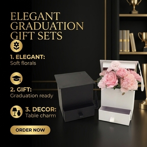 Panier de luxe en velours pour fleurs avec tiroir secret, idéal pour les cadeaux haut de gamme, vente en gros, boîte d'emballage cadeau pour toque de doctorat - Product Image 2
