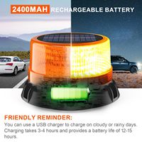Luz Estroboscópica LED Solar Inalámbrica Recargable con Base Magnética Resistente al Agua, 5000 Lúmenes, 12/24V para Vehículos de Trabajo