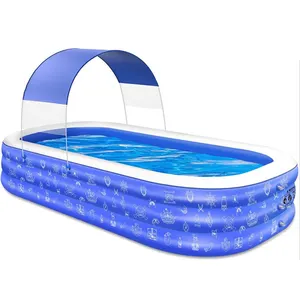 Inflatable Swimming Pool For Kids And Adults Full-Sized Family Kiddie Blow Up Swim Pools With Canopy Portable