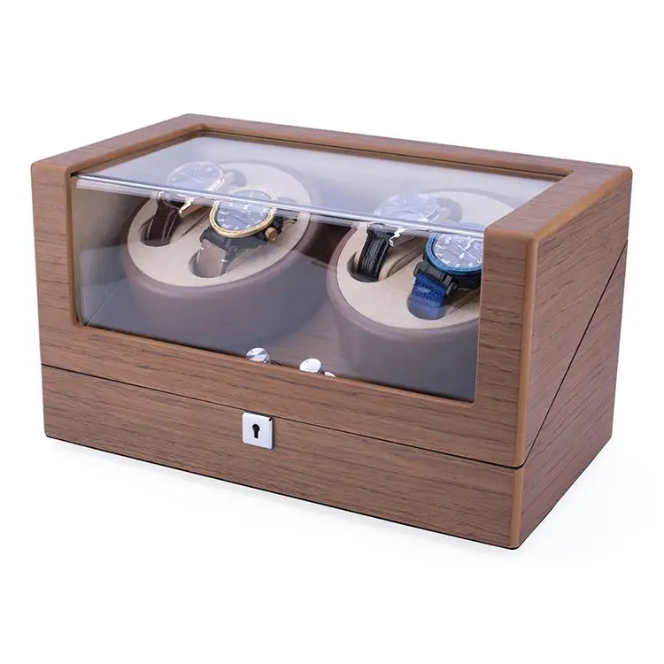 Watch Winders 4 Slots Lacquer Wood Rotate Electrical Watch Boxes Silent Motor Display Clock Luxury US Plug Watch Case Box