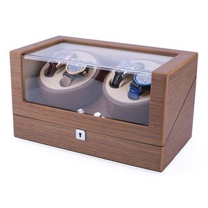 MC Protective Boîte à <span class=keywords><strong>montres</strong></span> électrique de luxe à 4 emplacements, rectangulaire, avec remontoir silencieux, revêtement en similicuir suédé et écran d'affichage, pour <span class=keywords><strong>montres</strong></span> US - Product Image 1