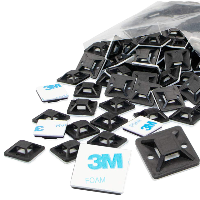 Nylon Factory Zip Tie Mounts Self Adhesive Cable Tie Anchors with Screw Hole Cable Mounting Base Holder Squares