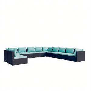 Set da giardino in rattan nero e blu acqua, mobili da esterno con 10 posti a sedere, design contemporaneo - Product Image 1