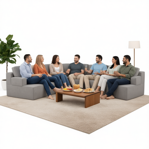 Sofá Seccional Moderno en Forma de L D0100XFPDA7, Tapizado en Tela, Asientos Profundos, para Sala de Estar, en Beige, Gris Humo y Gris Marrón - Product Image 2