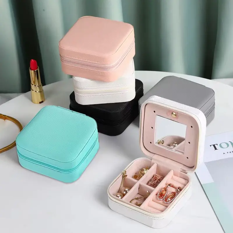 Cute PU Leather Portable Jewelry Box Creative Jewelry Storage Case Fashion Small Rings Organizer