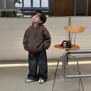 Enfants solide Polyester/coton hiver <span class=keywords><strong>polaire</strong></span> américain rétro tricoté <span class=keywords><strong>pull</strong></span> garçons lâche à la mode marque paresseux Style polyvalent - Product Image 3