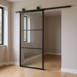 Porte coulissante en verre noir et aluminium 29,9 x 80,7 pouces, design minimaliste, porte intérieure - Product Image 2