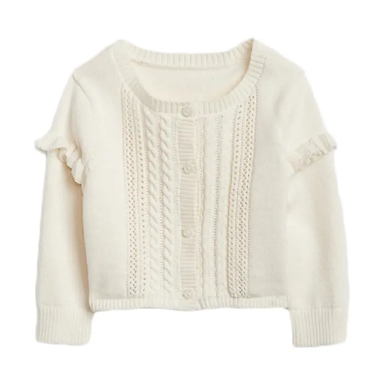 Pabrik OEM Kancing Bawah Rajut Ruffles Sweater Kardigan untuk Bayi dan Balita