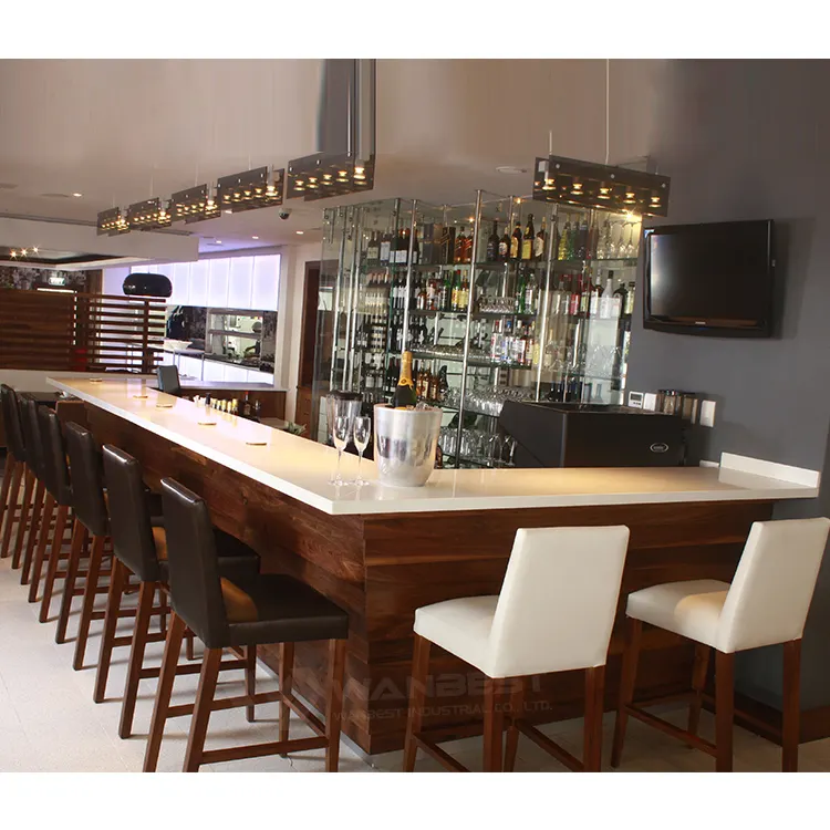 현대 대리석 탑 나무 레스토랑 펍 주스 숍 와인 바 카운터 마시는 테이블