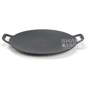 11" 12" 13" 14" Cast Iron Griddle <strong>Pan</strong> with Double Handle Outdoor Pre-seasoned Campfire <strong>Pan</strong> Round Griddle Korean BBQ <strong>Grill</strong> <strong>Pan</strong> - Product Image 3
