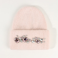Bonnet en fourrure de lapin angora VISROVER brodé 3D pour femme, tricoté, orné de strass, motif à pois, idéal pour la plage et les affaires