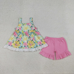 Conjuntos de Ropa para Niñas, Boutique Infantil, Top con Volantes y Flores, Pantalones Cortos - Product Image 1