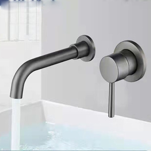 Robinet de lavabo mural moderne à deux trous <span class=keywords><strong>en</strong></span> acier inoxydable brossé avec cartouche céramique et poignée unique – Qualité supérieure - Product Image 1