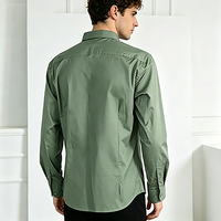 Chemise habillée homme vert sauge à col ouvert, coupe ajustée, manches longues, couleur unie, pour le bureau et le quotidien, logo personnalisé accepté