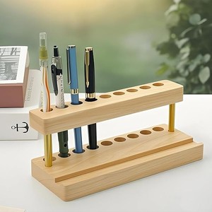 Wooden <b>Pen</b> <b>Holder</b> Solid Wood Desktop Stationery Storage Rack Multi Functional <b>Pen</b> Stand For Office Study Use - Product Image 2