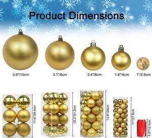 Decoración Navideña Ecológica, Bolas de Navidad Clásicas Brillantes de Plástico Plateado/Dorado/Rojo, Adornos para Árboles - Product Image 4