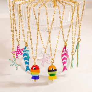 Collier superposé avec breloques animaux marins colorées, plaqué or 18 carats, chaîne de clavicule en forme d'animal pour femme, bijoux tendance, thème océan - Product Image 3