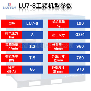 เครื่องอัดอากาศแบบสกรูอุตสาหกรรม Liutech Lu7-8 แบบหล่อลื่นด้วยน้ำมัน ใช้ไฟ AC แบบอยู่กับที่ ระบายความร้อนด้วยอากาศ 1000 รอบต่อนาที - Product Image 5