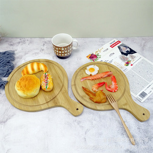 Plateaux de service en bambou, planches à pizza, assiettes en bois pour hôtel, café, thé, couleur unie, rondes avec poignée - Product Image 1