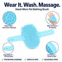 Brosse de bain pour animaux en caoutchouc thermoplastique, à porter à la main, pour shampoing canin, outil de massage et de toilettage, poils en forme de trèfle, sangle réglable