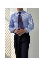 Chemise Homme Rayée Italienne Slim-Fit Décontractée Col Design Caractère Tendance Affaires Britannique Fil Teint Tricotée Printemps 100% Coton