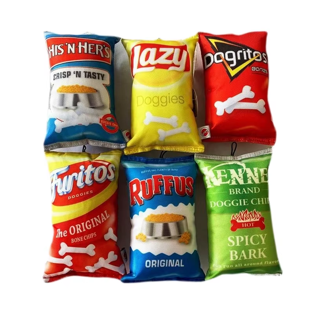 Interactive Chip Bag Pet Chew Toy Plush Simulation Design with Dual Sound Effects Washable Dog Supplies for Dogs Cats