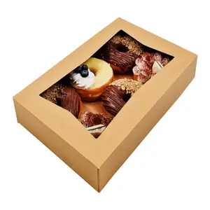 Kotak donat kemasan kertas kustom untuk setengah ukuran kue murah dan makanan berbentuk kaus kaki lusin Pop Up kotak Desain bola donat