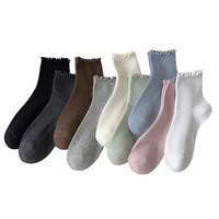 Chaussettes en coton pour femmes de style japonais, chaussettes en tricot à volants, chaussettes côtelées rétro, chaussettes mi-tube pour femmes toutes saisons