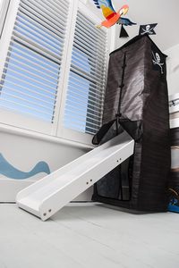 Lit superposé moderne en bois massif pour garçon avec toboggan et rangement caché, écologique, blanc, pour <span class=keywords><strong>chambre</strong></span> à coucher - Product Image 3