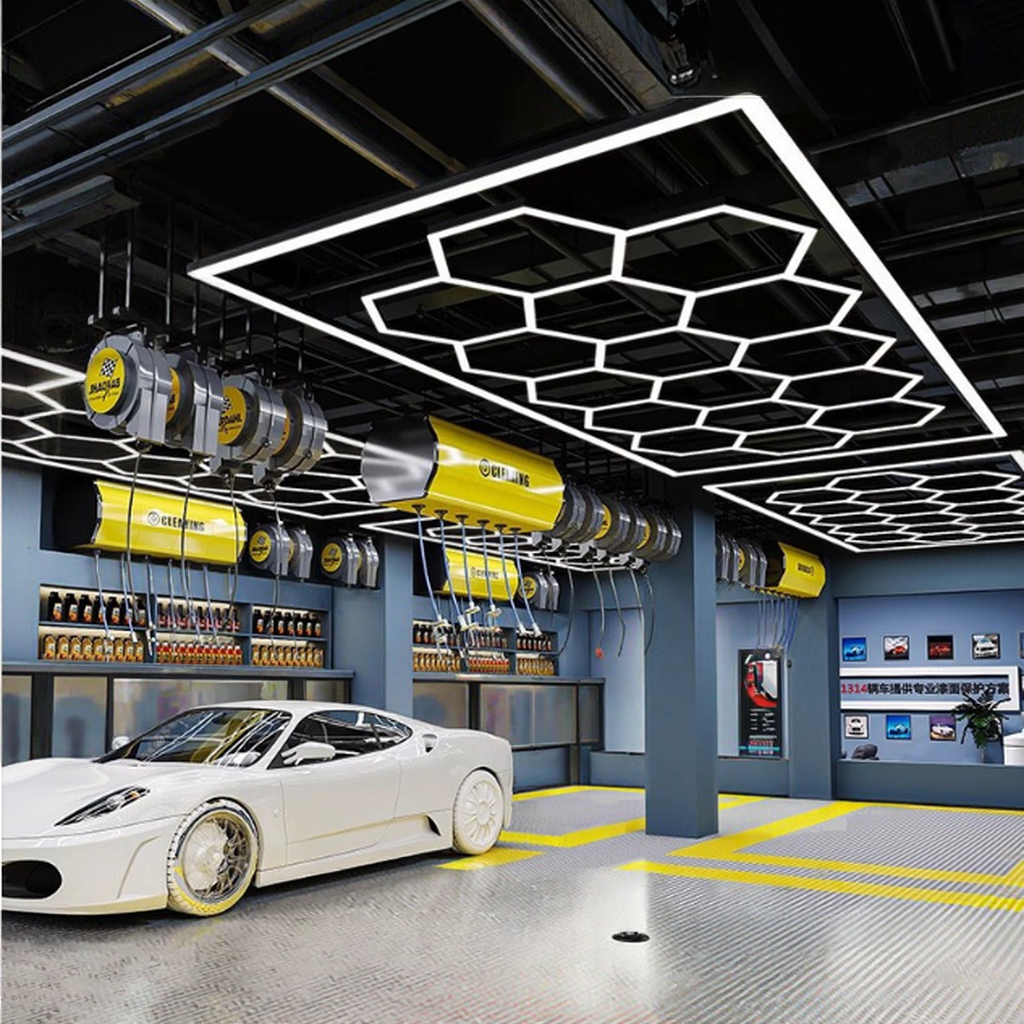 Professional Car Wash Cold White Hexagonal Led Lights Ceiling Honeycomb Working Lighting for Warehouse Office Garage Workshop
