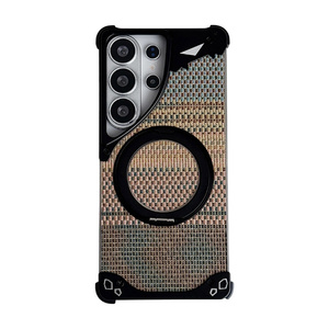 Funda Magnética Metálica 360 con Soporte para Teléfono, para <span class=keywords><strong>Samsung</strong></span> S23 S24 S25 S26 Ultra, Panel Trasero de Brocado, Marco de Aluminio, Antigolpes - Product Image 1