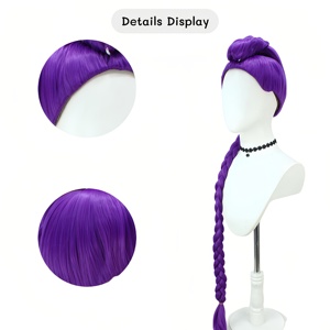 Tóc giả dài màu tím với bện phụ nữ Thẳng Dài Bím Tóc Tóc Giả phim hoạt hình Halloween cosplay trang phục Anime tóc giả - Product Image 3