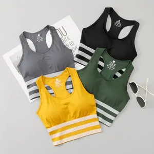 Wholesale High Quality Women Yoga Bra Fitness Sports Underwear Removable Padded Cups Stripe Sports Bra quick-drying Vest Top