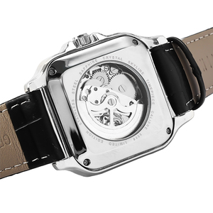 Orologio <span class=keywords><strong>di</strong></span> <span class=keywords><strong>Lusso</strong></span> <span class=keywords><strong>da</strong></span> <span class=keywords><strong>Uomo</strong></span> Rettangolare Retrò Business Cronografo Automatico Meccanico a Lancette con Cinturino in Vera Pelle e Cassa in Acciaio Inossidabile - Product Image 5